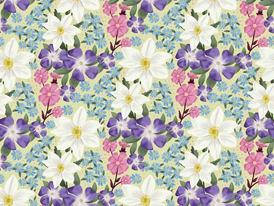 Alpine Flowers Spring Pattern alpine flowers botanical design drawing challenge female illustrator hand drawn illustration organic procreate repeat pattern springtime surface design