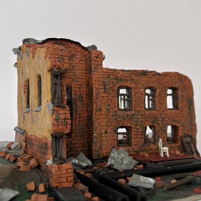 Ruins, plasticine, cardboard, 25x17,5x12 cm 3d clay installation miniature plasticine plasticineart sculpture