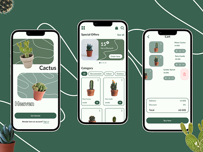 Cactus Shop App | Mobile App app cactus cactus shop cactus store concept mobile mobile app shop store ui ux
