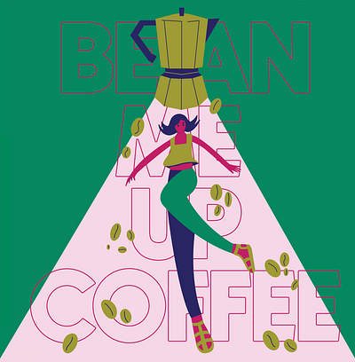 Bean me up, Coffee! character design coffee coffee bean colorful girl illustration illustrator kettle minimal vector