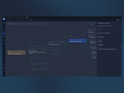 Node graph full version card dark theme dark ui design documents info interface links node graph object product design relations search side panel ui user interface ux