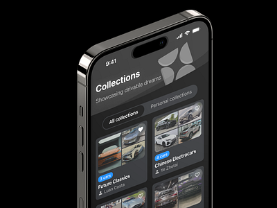 Collections page → Dream Car app 3d app collection grid illustration mobile ui ux