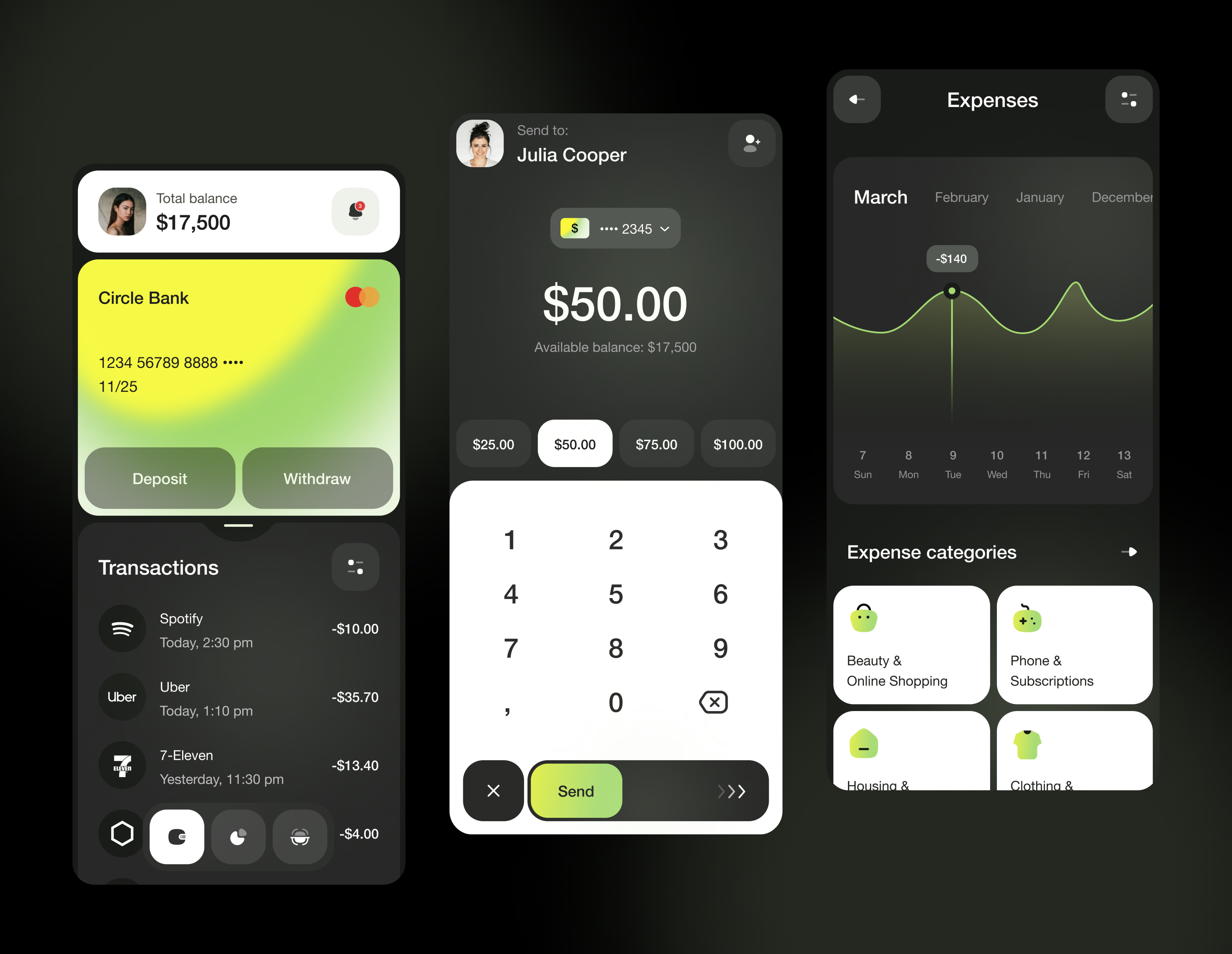 Banking app analytics app banking banking app dark design expenses finance fintech payment product design transactions ui design ux design