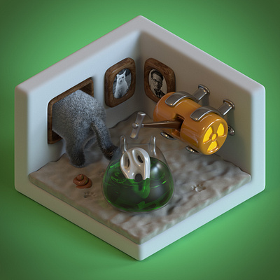 Schrödinger’s Cat: 3d 3d art c4d cat cat litter cinema4d design illustration isometric physics quantum mechanics render schrödinger scream