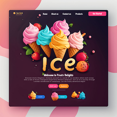 Ice cream website design blue brown colourful creativeweb design ice cream pink red ui ux vibrant visualdesign webdev