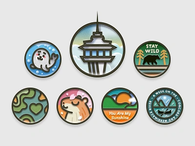 April 2024 achievement badge bear earth space needle sticker