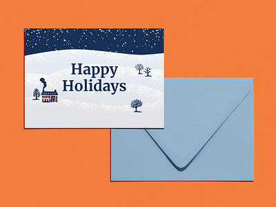 Happy Holidays Postcard chimney christmas cold envelope happy holidays hills holiday postcard scene smoke snow snowing trees winter