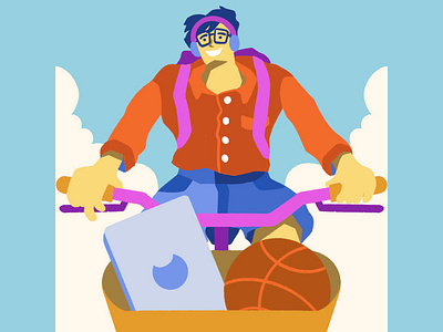Biking basket bike biking illustration man
