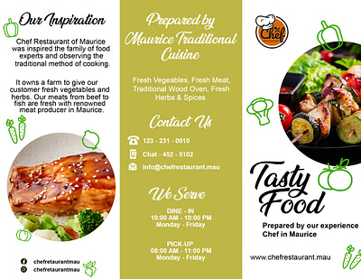 Tri Fold Brochure Design for a Resturant bifold brochure branding brochure brochure design graphic design hotel menu illustration logo photoshop trifold brochure vector