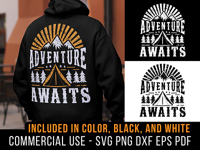 Adventure Awaits adventure camp camping cricut design dxf mountains png shirt design silhouette svg t shirt tent travel typography