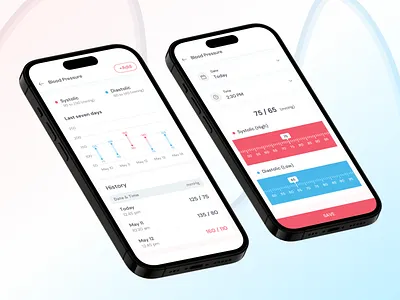 Blood Pressure Monitor add blood pressure record add health record blood pressure blood pressurediastolic blood pressures history blood pressuresystolic daily health record health health care app health mobile app health monitor app mobile ui mobile ux mockup