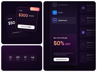 macOS trading app: subscription sale elements app app ui colorfull design finance sale settings trading ui web3