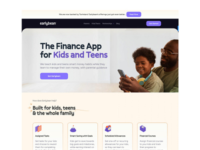 Earlybean Website - Landing Page banking branding design agency family finance fintech kids parents web design