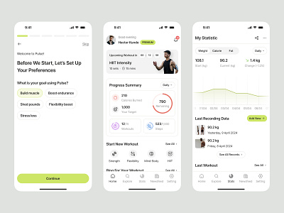 Pulse - Sports and Fitness Tracking App activity app body coach design fitness gym health healthy light mode mobile sports tracking training ui ui design uiux wellness workout