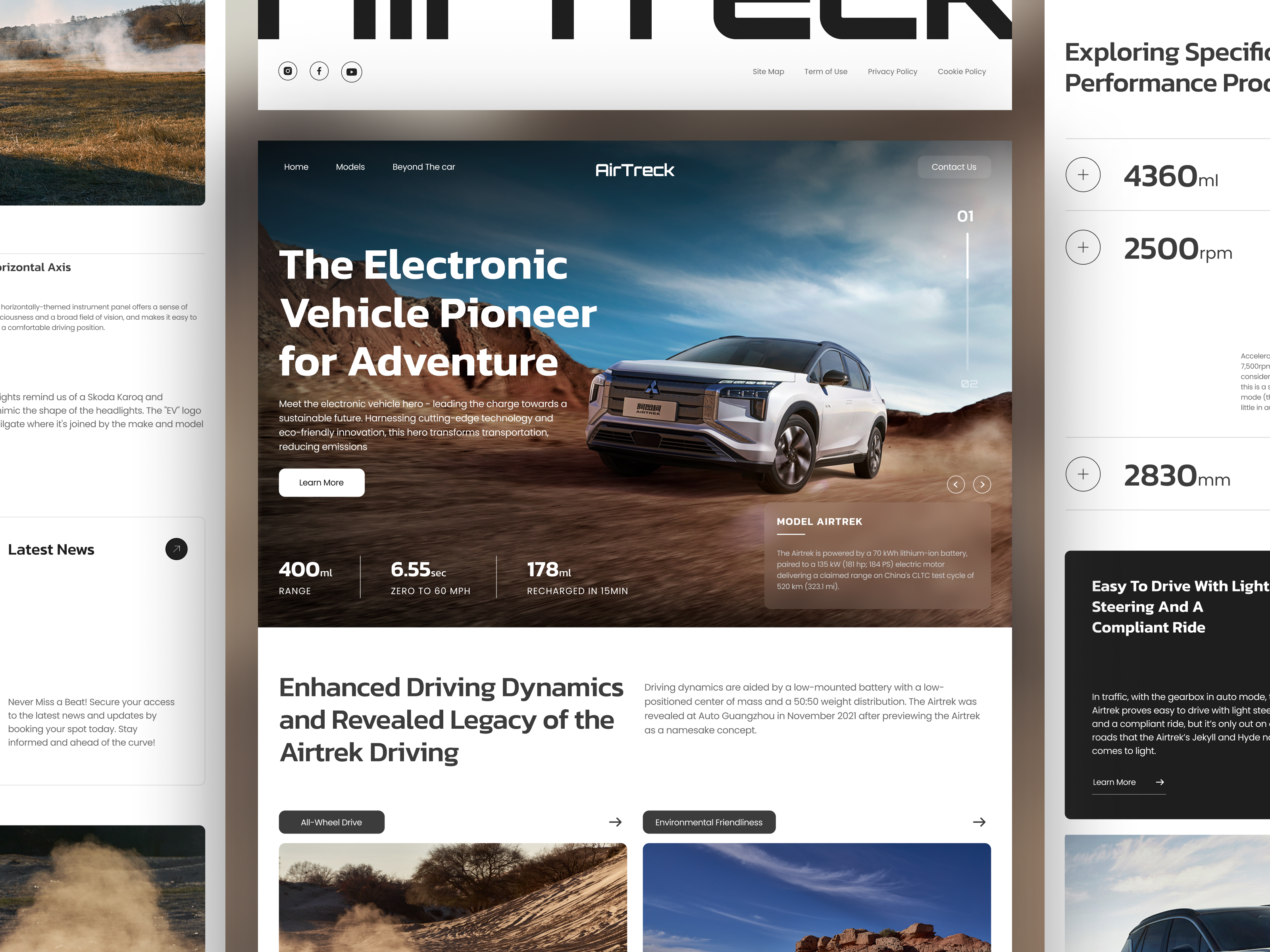 Airtreck - EV Landing Page car design discover electric vehicle ev home page landing page minimalist popular product design transportation ui vehicle web web design website