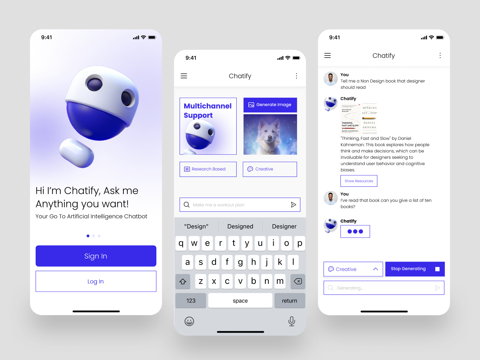 Artificial Intelligence Chatbot App Design Exploration by Willy on Dribbble