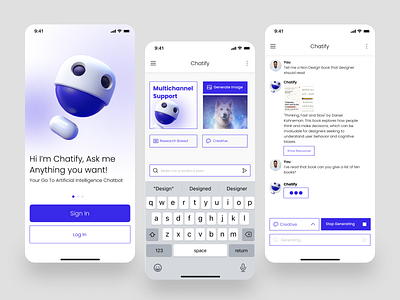 Artificial Intelligence Chatbot App Design Exploration ai artificial intelligence bento box blue chatbot chatting design figma generate light metaverse mobile type ui ux