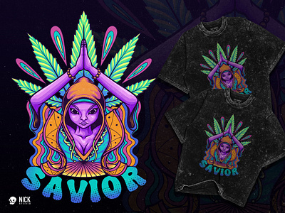 The Savior alien clothing design cosmic hand drawn illustration illustrator merch design psychedelic psychedelic design