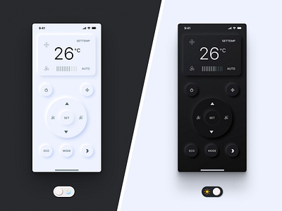 Neomorphic AC Remote Controller App 3d ac remote air conditioner android app animation application dark ui graphic design ios neomorphic neomorphism night ui remote app remote controller app soft ui ui uiux uiux design ux uxdesign