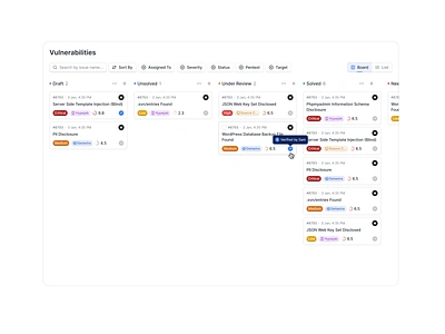 Security vulnerability kanban board card kanban saas security shadcn tailwind vertical saas