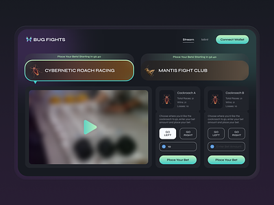 Bug Fights animation betting bugs crypto design insects racing ui