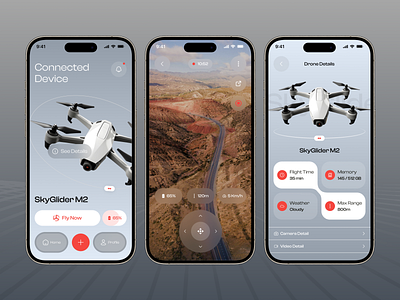 Drone Control App UI Concept 3d app design app ui artificial intelligence camera drone control drone drone app drone application drone controller drone handling drone monitoring graphic design mobile app mobile ui monitor product design quadrocopter remote control uiux