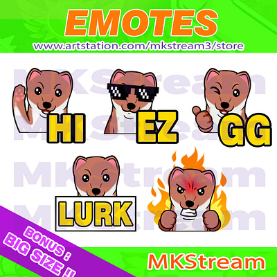 Twitch emotes stoat weasel lurk, hi, gg, ez & rage pack animal animated emotes anime cute design emote emotes ez gg hi illustration logo lurk rage stoat stoat emotes sub badge twitch emotes weasel weasel emotes