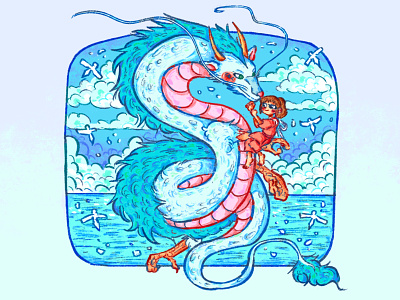Spirited Away dragon haku and chihiro🐉☁️🌊 art cute ghibli graphic design illustration procreate