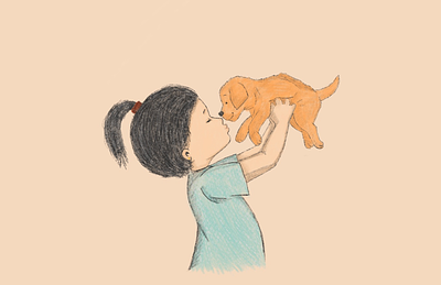 Girl with puppy girl graphic design illustration painting puppy