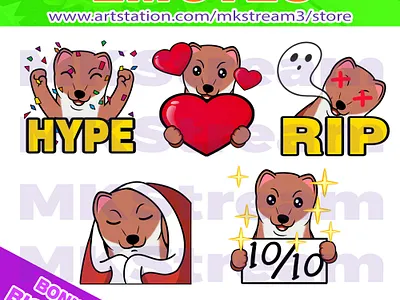 Twitch emotes stoat weasel hype, love, rip, comfy & perfect pack animated emotes anime comfy cute design emote emotes hype illustration logo love mouse perfect rip stoat stoat emotes sub badge twitch emotes weasel weasel emotes