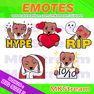 Twitch emotes stoat weasel hype, love, rip, comfy & perfect pack animated emotes anime comfy cute design emote emotes hype illustration logo love mouse perfect rip stoat stoat emotes sub badge twitch emotes weasel weasel emotes
