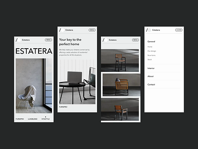 Estatera - Mobile website for designer furniture and interior animation cleanliness design furniture furniture fittings furniture store interior menu minimalism mobile ui ux website