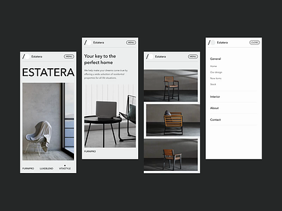 Estatera - Mobile website for designer furniture and interior animation cleanliness design furniture furniture fittings furniture store interior menu minimalism mobile ui ux website