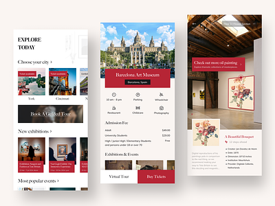 Digital Art Museum App app application art art app design designer digital art museum figma freelancer graphic design mobile app mobile design museum museum app red theme ui van gogh