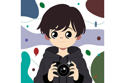 The boy with the camera graphic design illustration