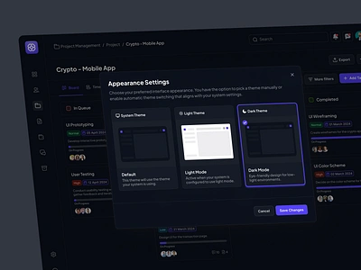 Change Theme Dashboard cansaas change theme dark dark theme dashboard light theme product design saas task task management theme ui ux