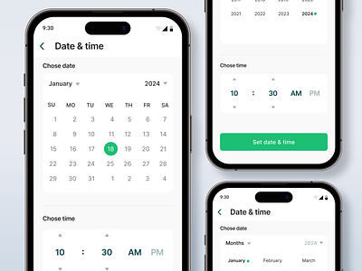 Chose Time and Date - Mobile App UI Exploration app design chose date time ui date time ui mobile app product design set date and time ui ui design ux