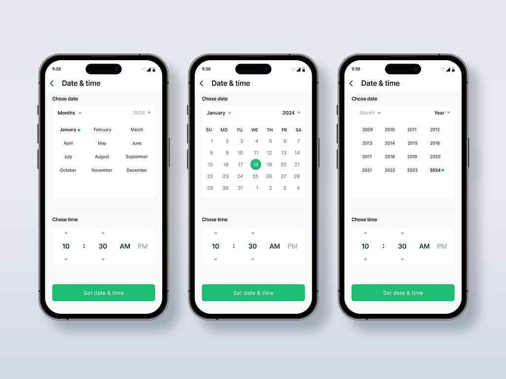 Chose Time and Date - Mobile App UI Exploration by amir islam on Dribbble