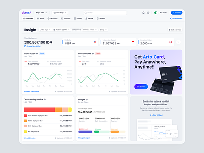 Arto Plus - Pro Mode - Overview app balances budgeting dashboard financial invoicing management overview product design product management saas transaction ui ux web design