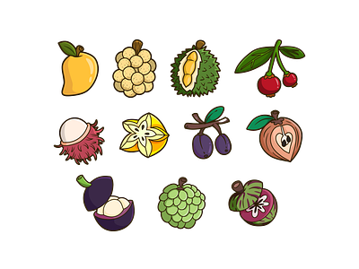 Philippine Tropical Fruit Icons cartoon design fruits graphic design icon icon design icon illustration icons philippine fruits tropical tropical fruits