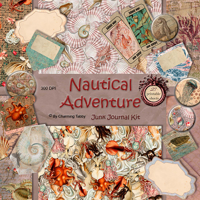Nautical Adventure Junk Journal Kit animation graphic design illustration journaling junk journal kit objects scrapbooking
