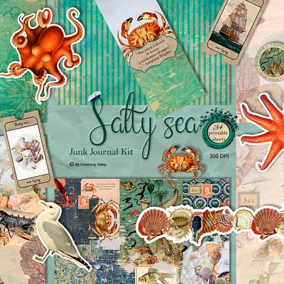 Salty Sea Junk Journal Kit animation graphic design illustration journaling junk journal kit object scrapbooking