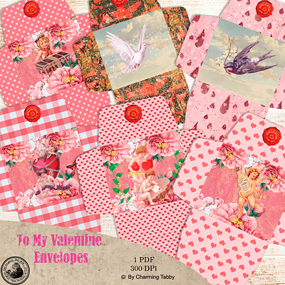 Valentine Envelopes graphic design illustration journaling junk journal kit scrapbooking