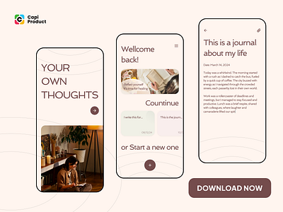Journal App Design appdesign journal journal app design minimal app mobileapp modern app modern app design ui uidesign