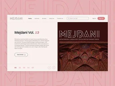 Mejdani Journal Website about us book hero page journal landing page pink read series slider ui volume