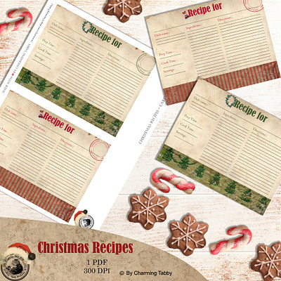 Christmas Recipes graphic design illustration junk journal