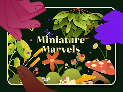 Miniature Marvels: A Series of Tiny Treasures animation colourful cover flower geometric graphic design hands illustration insects lines miniature marvels motion graphics nature plants series shapes tiny treasure vector