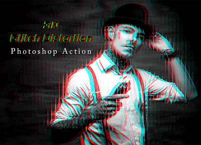 3D Glitch Distortion Photoshop Action cyberpunk