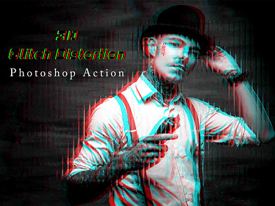 3D Glitch Distortion Photoshop Action cyberpunk