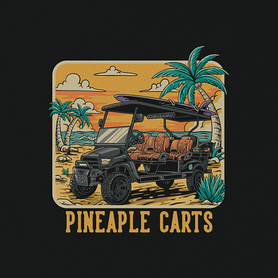 PINEAPLE CARTS apparel appareldesign beach customdesign customillustration golfcar handdrawn illustration palmtree retro tshirt tshirtdesign vector vintage vintageartwork vintagedrawing vintageillustration